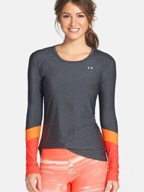 Under Armour Long-Sleeve Performance Top - Charcoal with Orange Size Small